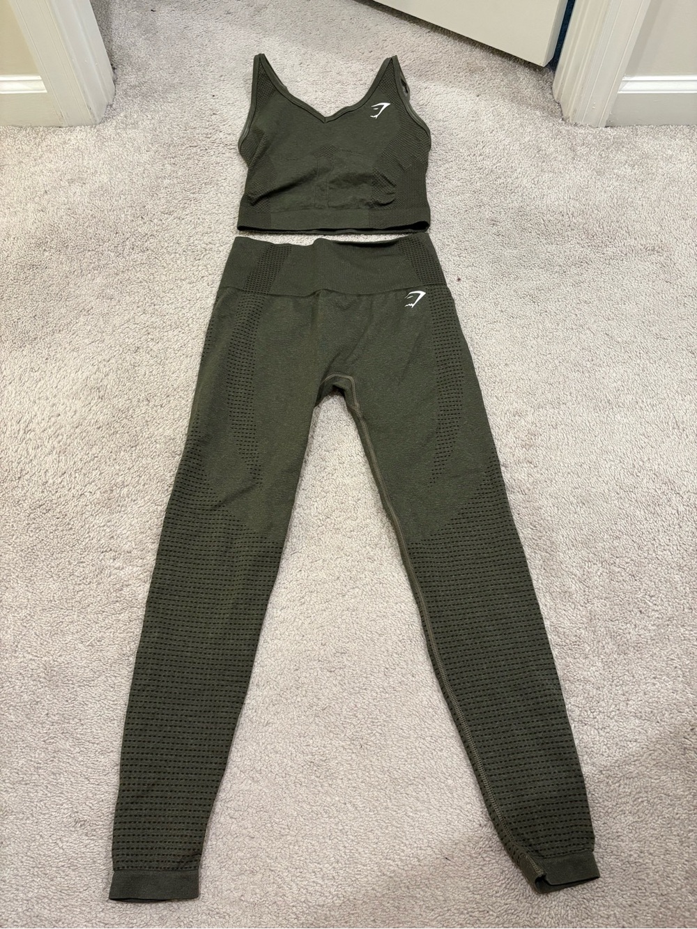 Gymshark Olive Green Seamless High-Waist Leggings & V‑Neck Tank Set